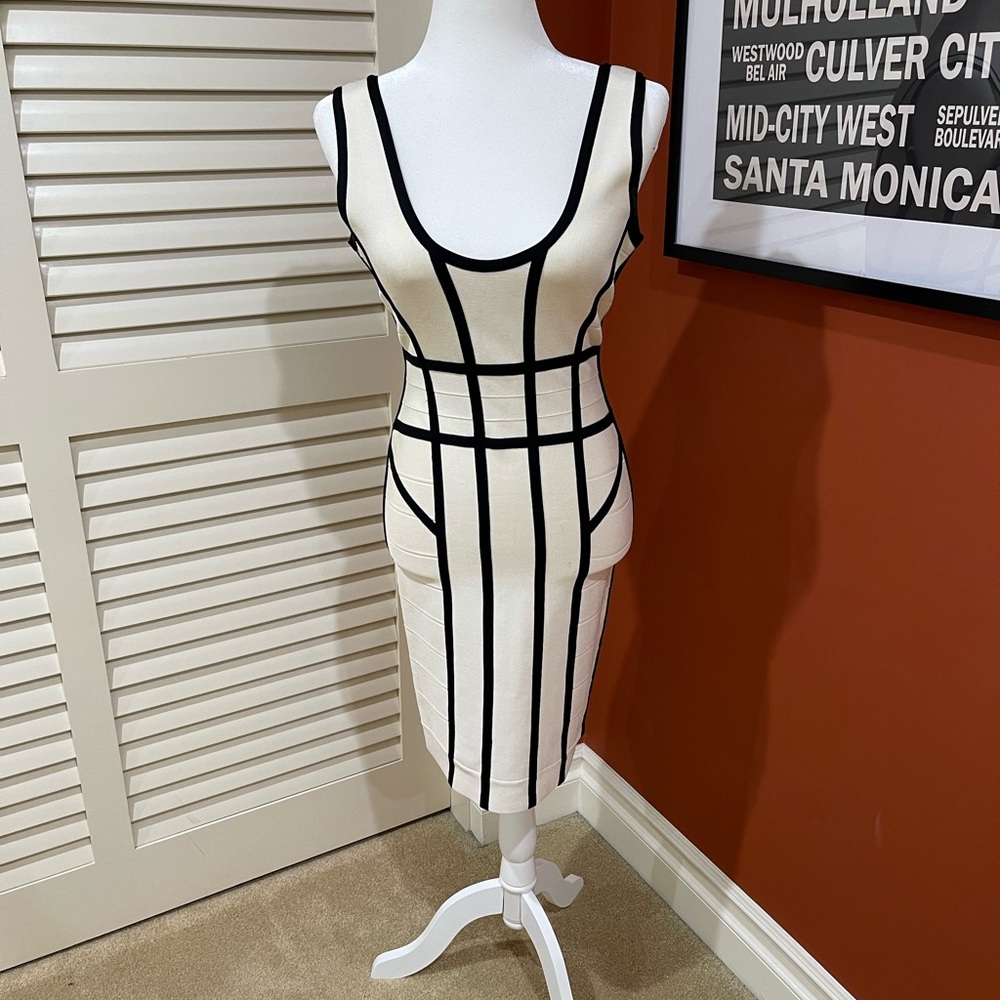 Herve Leger White Midi Dress with Black Detail